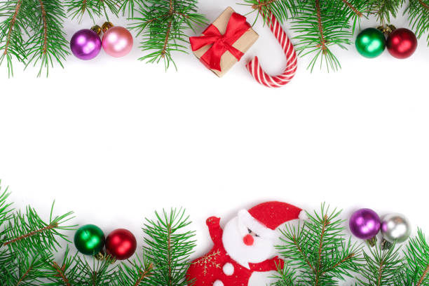 istock Christmas frame decorated with balls isolated on white background with copy space for your text 890789798