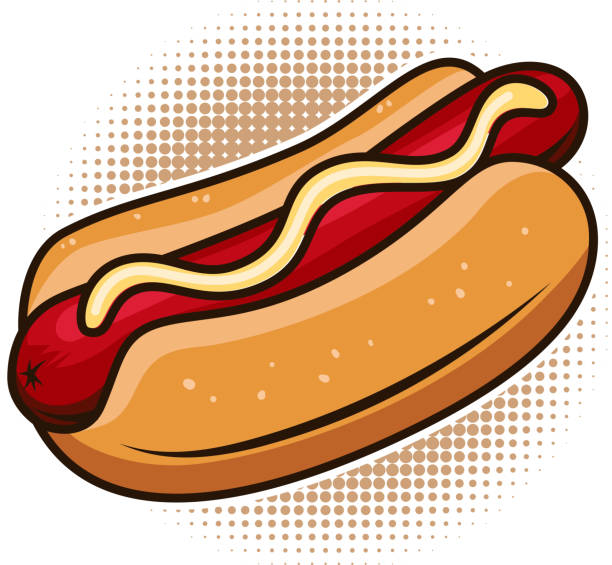 Hot dog illustration isolated on white background. Design element for poster, emblem, sign, menu. Vector illustration Hot dog illustration isolated on white background. Design element for poster, emblem, sign, menu. Vector illustration hot dog stand stock illustrations