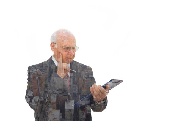 istock Thoughtful senior businessman, double exposure 890793634