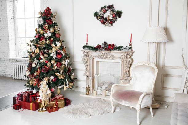 istock New year christmas holidays decorations in studio tree branches with baubles 890796758