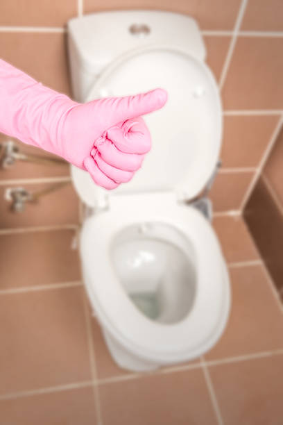 istock Thumbs up and clean toilet 890797306
