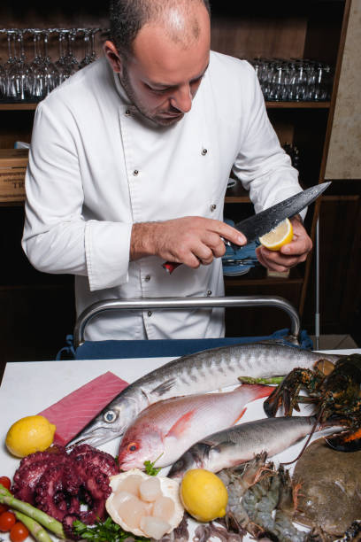 Restaurant seafood preparation waiter concept