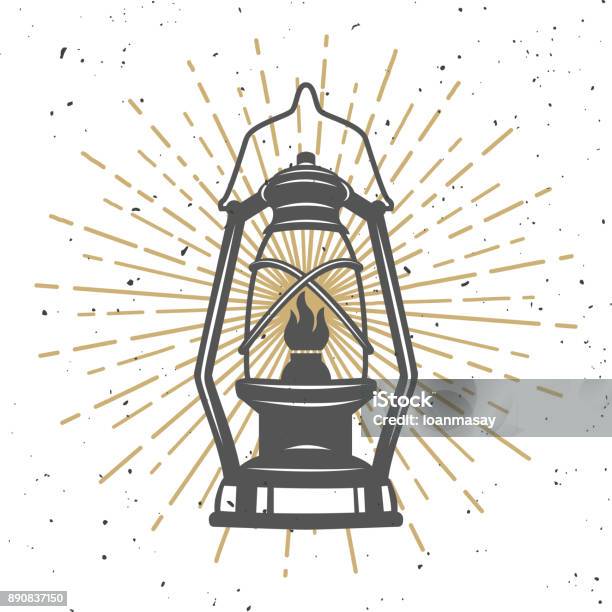 Illustration Of Vintage Kerosene Lamp Stock Illustration - Download Image Now - Lantern, Flame, Illustration