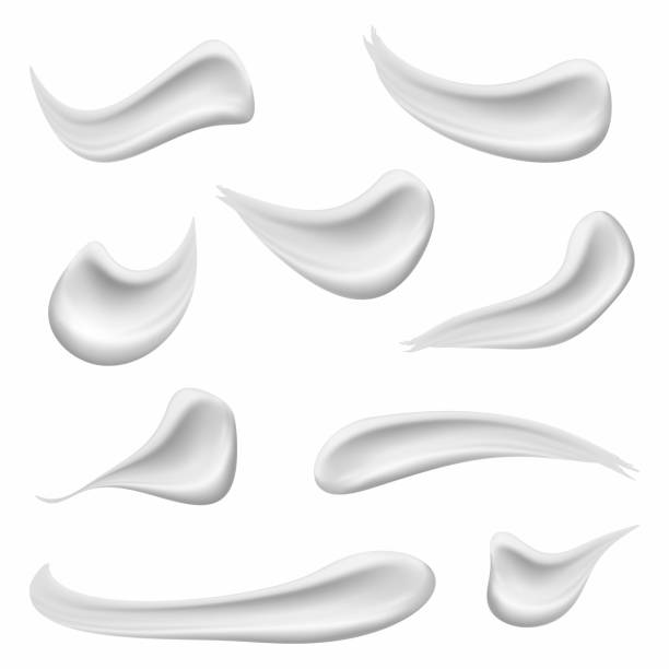 ilustraciones, imágenes clip art, dibujos animados e iconos de stock de set de cosmético blanco textura crema. realista de la piel cosméticos crema, gota de gel o espuma aislada sobre fondo blanco - nata