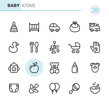 20 Outline Style - Black line - Pixel Perfect Baby icons / Set #26