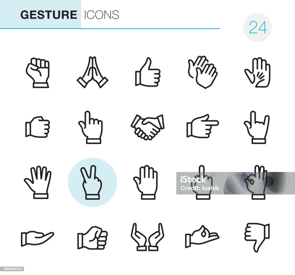 Gesture - Pixel Perfect icons 20 Outline Style - Black line - Pixel Perfect Gesture icon / Set #24 Icon Symbol stock vector