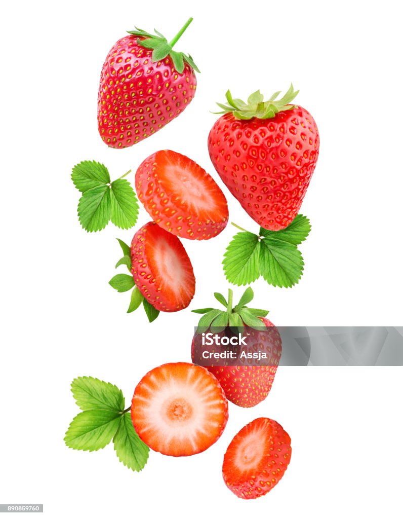 Chute de fraises isolés sur fond blanc - Photo de Fraise libre de droits