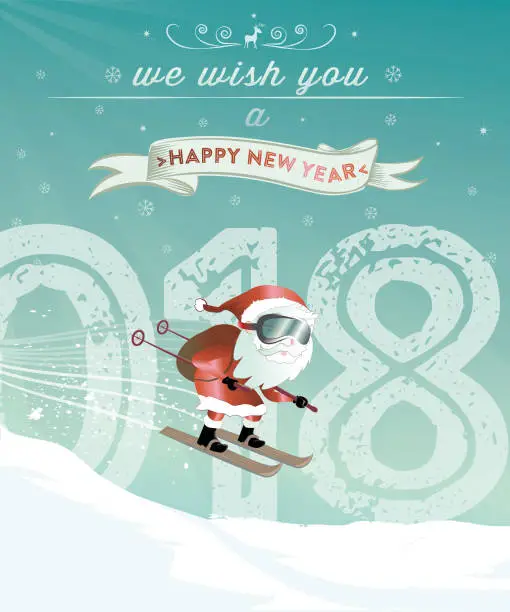 Vector illustration of santa claus illustration with new year 2018 ski jump