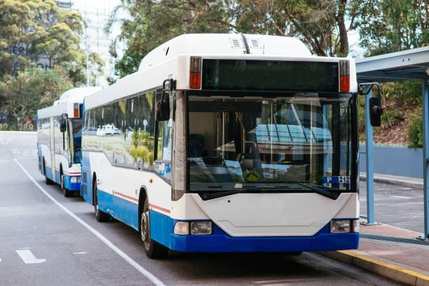 transport en commun en nouvelle-galles du sud, australie - bus publics sur l’arrêt de bus à sydney - farnes photos et images de collection