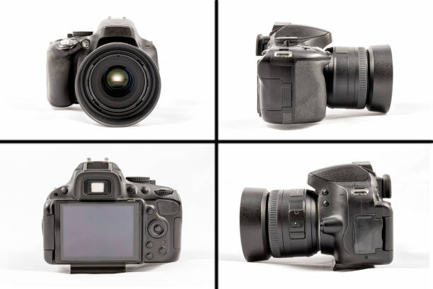 istock Black unbranded DSLR camera isolated on white background 890924014