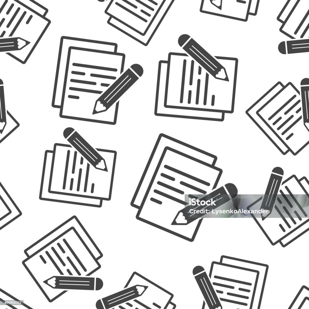 Document With Pencil Seamless Pattern Background Business Flat Vector ...