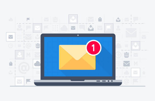 powiadomienie o laptopie i posyłce e-mail - spam e mail marketing internet stock illustrations