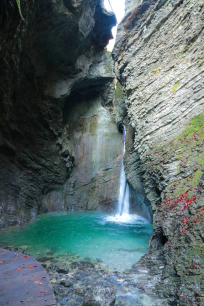istock Wooden path to the waterfall Kozjak 890935566