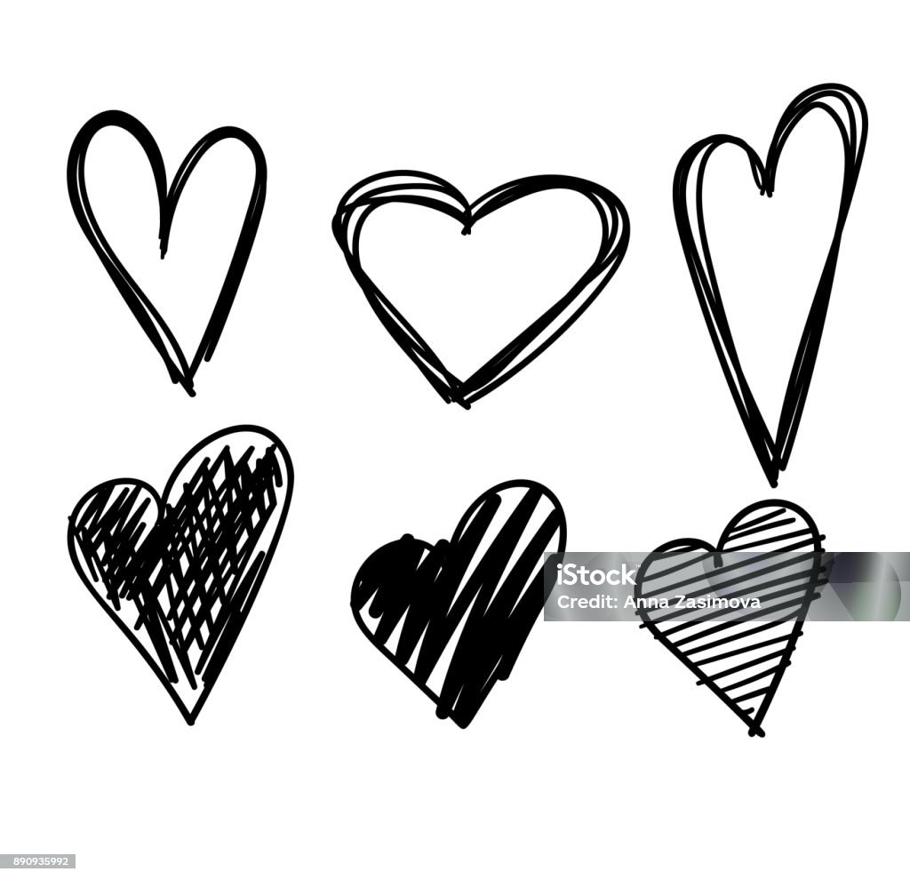 Hand drawn hearts set isolated. Design elements for Valentine's day. Collection of doodle sketch hearts hand drawn with ink. Vector illustration 10 EPS Hand drawn hearts set isolated. Design elements for Valentine's day. Collection of doodle sketch hearts hand drawn with ink. Vector illustration 10 EPS. Heart Shape stock vector