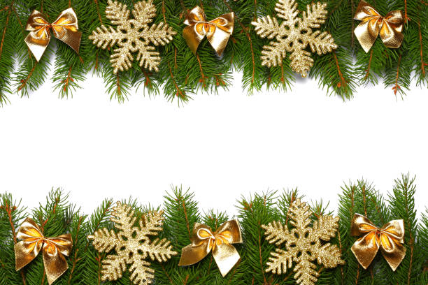 istock Christmas background. Top view with copy space. fir tree with cone isolated on white background 890940606