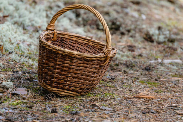 Close-up of a basket woven texture made of a natural sea grass