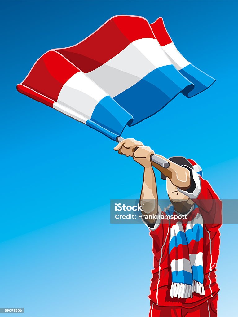 Agitant le Drapeau luxembourgeois Fan de foot - Illustration de Acclamation de joie libre de droits