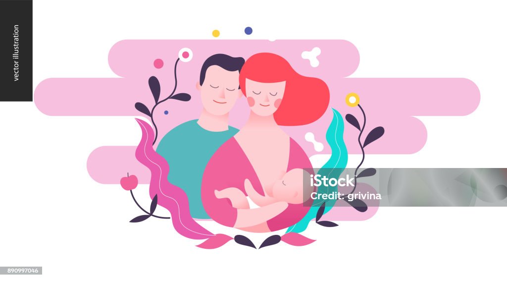 Reproduction - a breeding woman, baby and a man Reproduction - a breeding woman, baby and a man. on the pink background Baby - Human Age stock vector