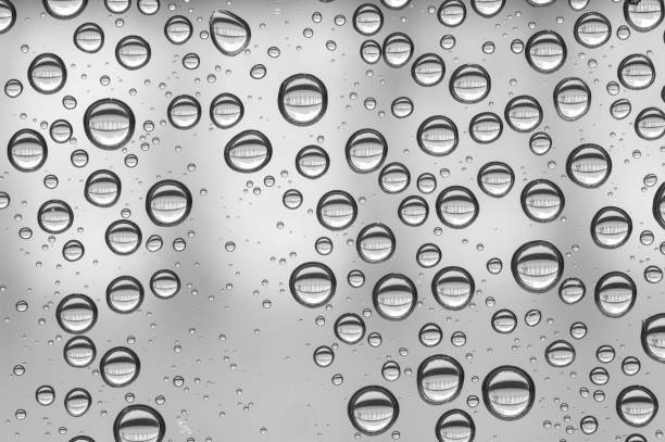 istock Multiple water drops or raindrops of different sizes on a transparent glass window. Clean background. 891001780