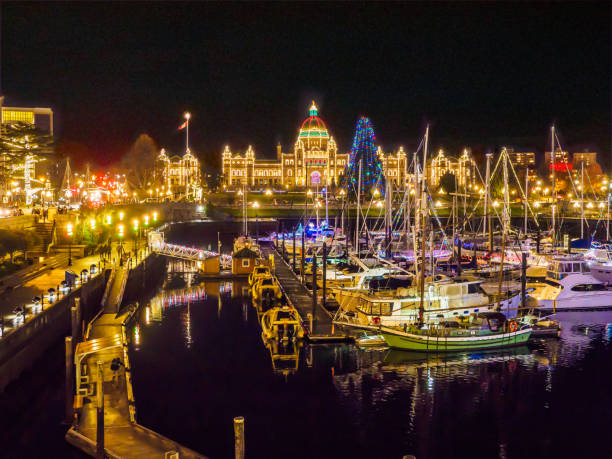 Inner Harbor of Victoria BC at  Christmas and New Year time stock photo