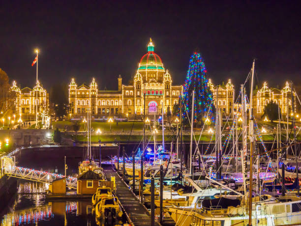 Inner Harbor of Victoria BC at  Christmas and New Year time stock photo