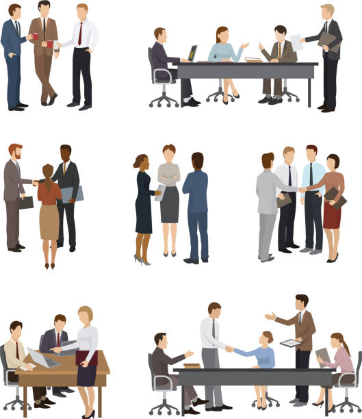 商務人員向量團隊或專業人士組工作在辦公室和生意人一起工作, 或與工人見面在白色背景圖上隔離 - business meeting 幅插畫檔、美工圖案、卡通及圖標