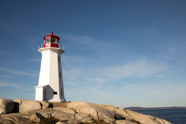 istock Peggys Cove Lighthouse, Nova Scotia, Canada against blue skies 891027552