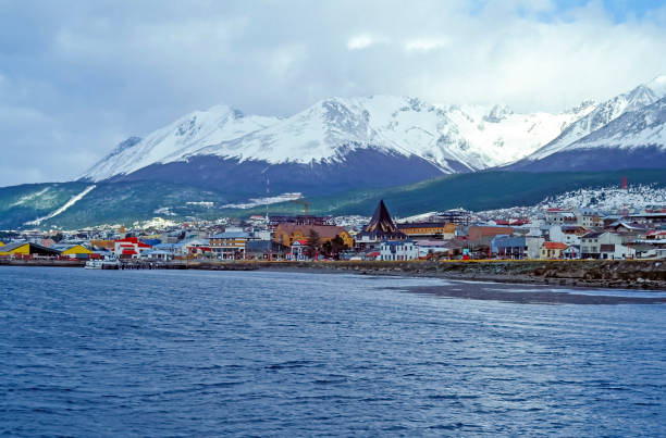 View on the Center of Ushuaia - Tierra del Fuego, Argentina View on the Center of Ushuaia - Tierra del Fuego, Argentina. Ushuaia is the capital of Tierra del Fuego. It is commonly regarded as the southernmost city in the world. beagle channel stock pictures, royalty-free photos & images