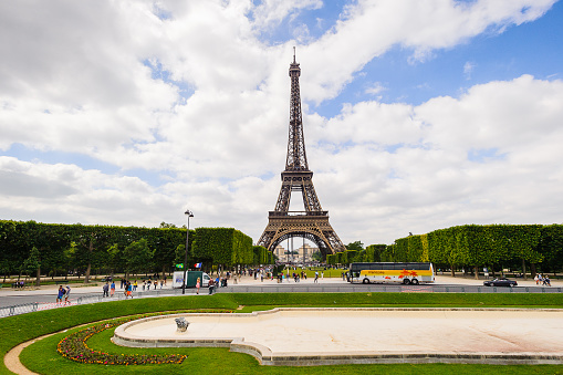 Paris, France, September 7, 2018 - View of Eiffel Tower from Trocadero in Paris, France.