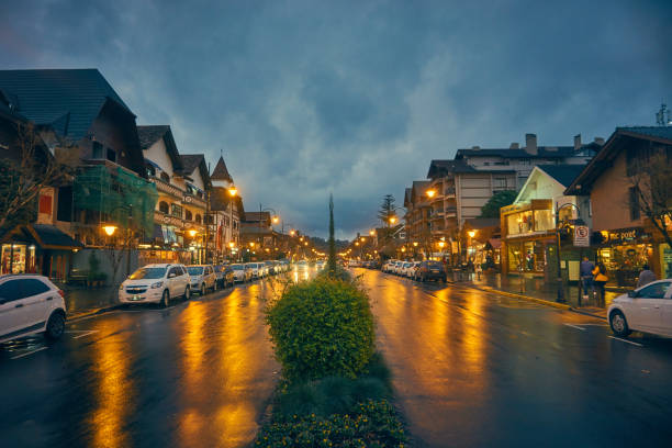 Commercial street in the center of the city of Gramado in the Serra Gaúcha stock photo