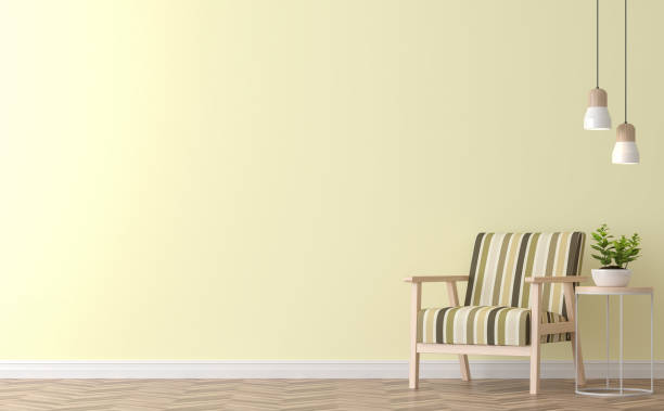 istock Modern vintage living room with yellow wall 3d rendering image 891069594