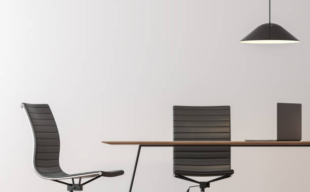 современный интерьер рабочей комнаты минимальный стиль изображения 3d рендеринга - office chair стоковые фото и изображения