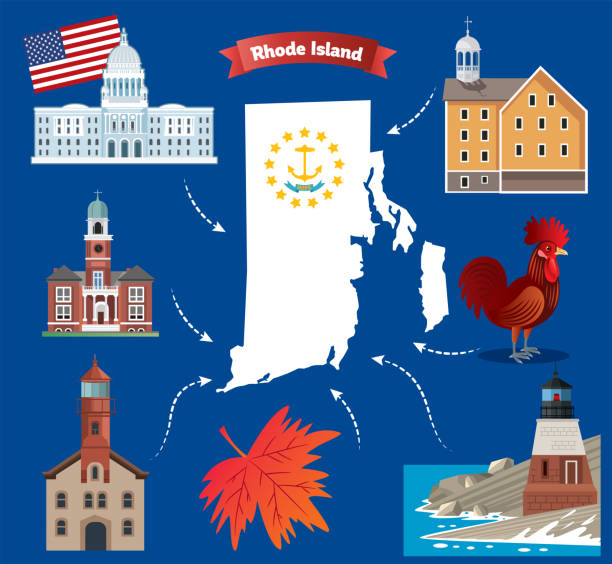 Cartoon map of Rhode Island State Cartoon map of Rhode Island State providence stock illustrations