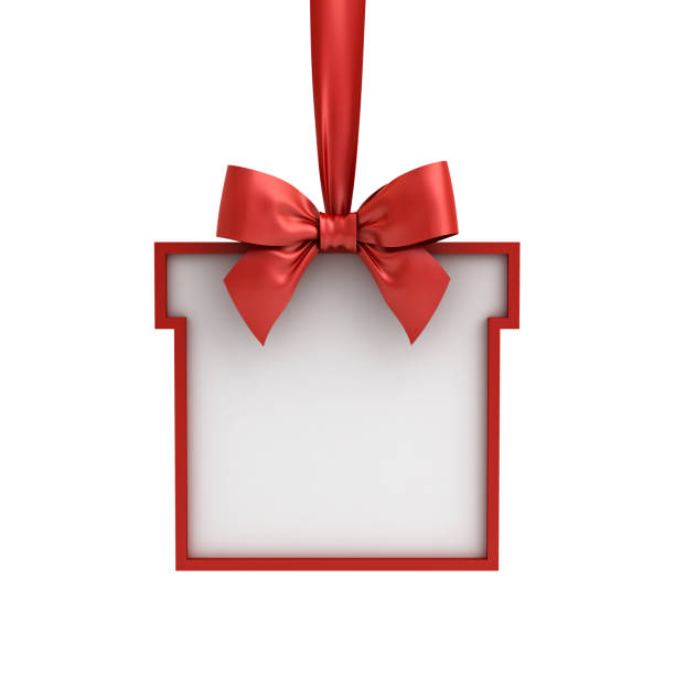 istock Blank Gift box frame hanging with red ribbon and bow isolated on white background 891081134