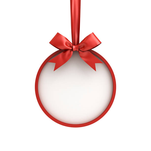 istock Christmas ball frame hanging with red ribbon and bow isolated on white background for christmas decoration 891081156