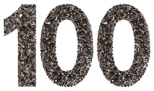 istock Arabic numeral 100, one hundred, from black a natural charcoal, isolated on white background 891102476