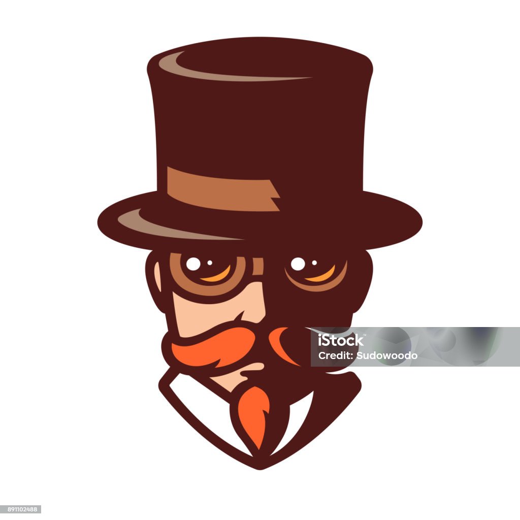 Steampunk man portrait Steampunk man portrait in stylized comics style. Gentleman with mustache in top hat and goggles. Vintage vector illustration. Men stock vector