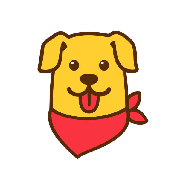 Cute cartoon dog head Funny cartoon dog head drawing with red bandana. Cute Golden retriever portrait vector illustration. retriever stock illustrations