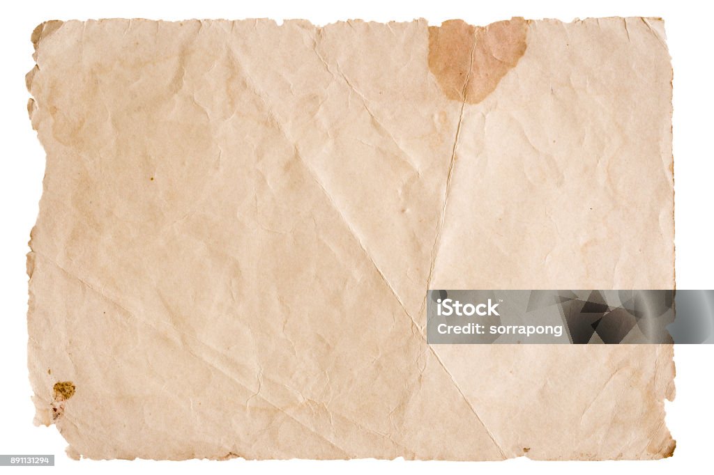 carta marrone vintage isolato su sfondo bianco - Foto stock royalty-free di Carta