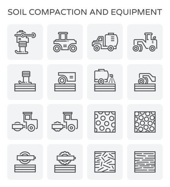 ikona zagęszczania gleby - construction machinery machine industrial equipment grader stock illustrations