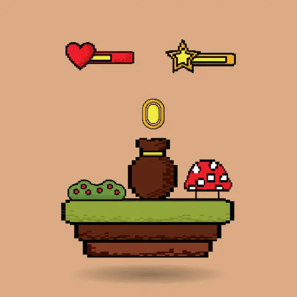 Vector illustration of money bag coin mushroom icon video game