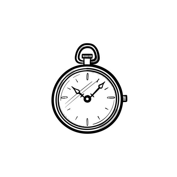 ilustrações, clipart, desenhos animados e ícones de ícone de esboço desenhado mão do relógio de bolso - pocket watch watch clock pocket