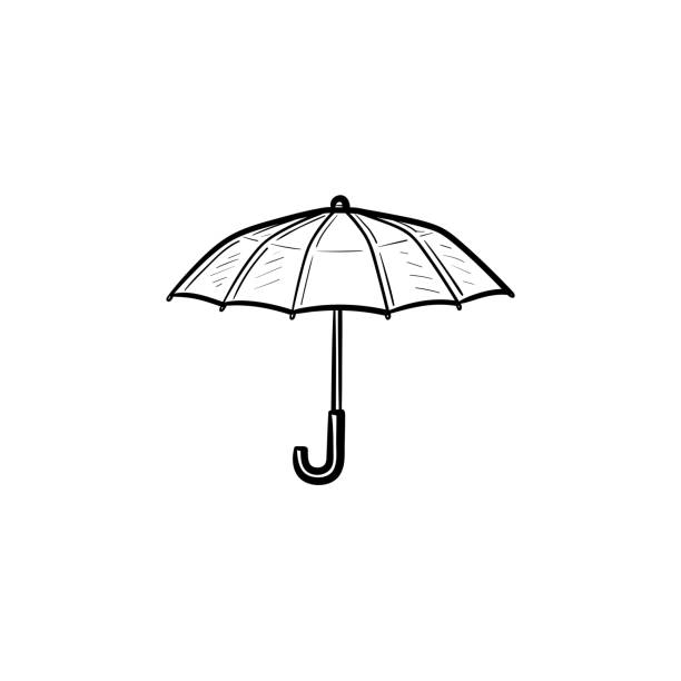 ilustrações, clipart, desenhos animados e ícones de ícone de esboço desenhado de mão do guarda-chuva - parasol pine