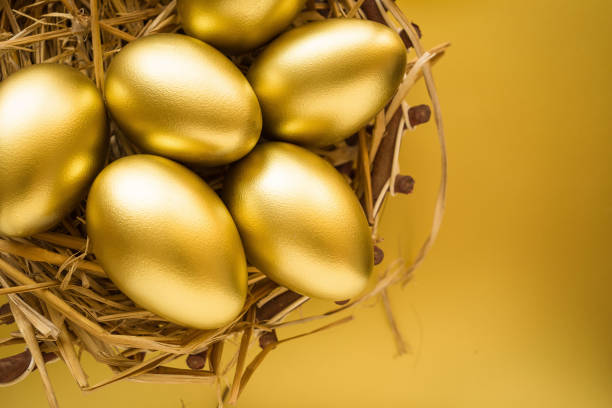 istock Financial success. Golden Egg on golden background 891175242