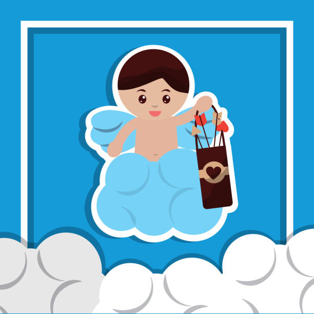 niedliche amor engel liebe halten fall pfeil wolken - angel cherub heart shape smiling stock-grafiken, -clipart, -cartoons und -symbole