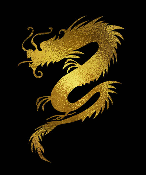istock Golden foil paper cut out of a Dragon china 891195530