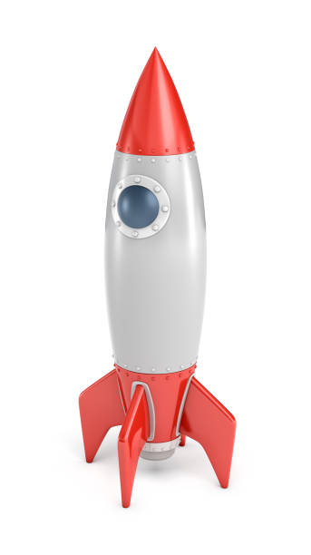 istock 3d rendering of a silver and red rocket ship with a round porthole standing on a white background 891208550