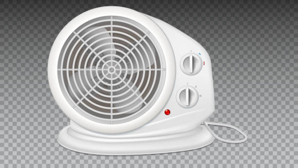White electric heater with fan, radiator appliance for space heating. Icon of domestic heater with electric cord. 3D illustration, isolated on transparent background White electric heater with fan, radiator appliance for space heating. Icon of domestic heater with electric cord. 3D illustration, isolated on transparent background space heater stock illustrations