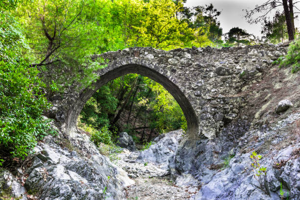 istock Dried-up bed of a mountain river under the stone bridge 891226988