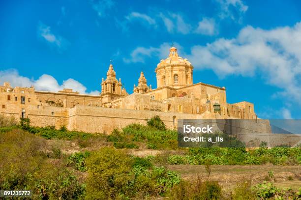 Beautiful View Of Saint Pauls Cathedral In Mdina Malta Stock Photo - Download Image Now